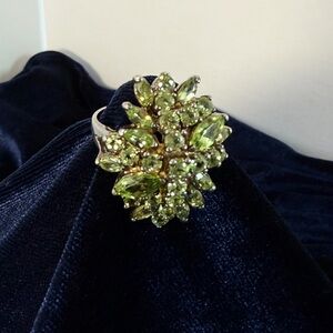 Vintage 925 Sterling Silver Green Crystal Cluster Statement Cocktail Ring 9.5